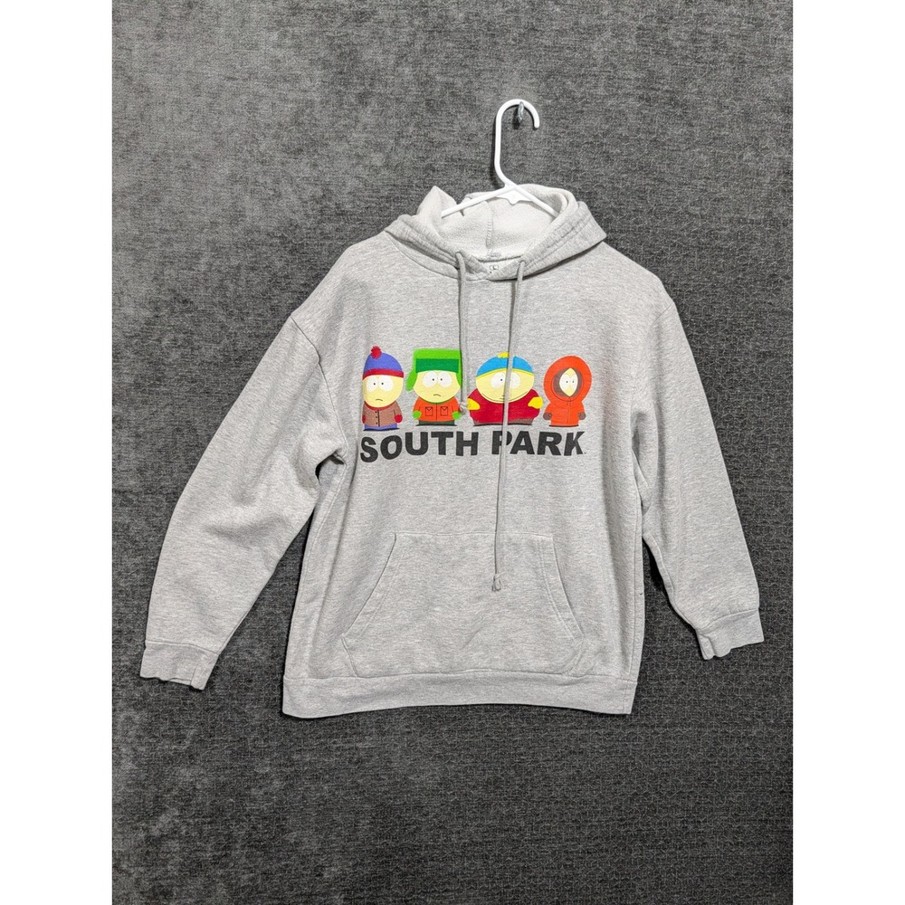 South Park Graphic Hoodie Mens Large Gray Stan Kyle Cartman Kenny Sweatshirt